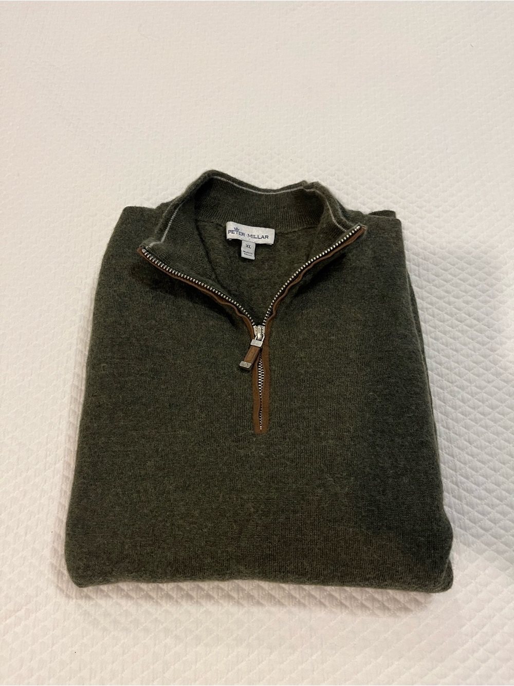 Peter Millar Autumn Crest Olive Green Quarter Zip XL